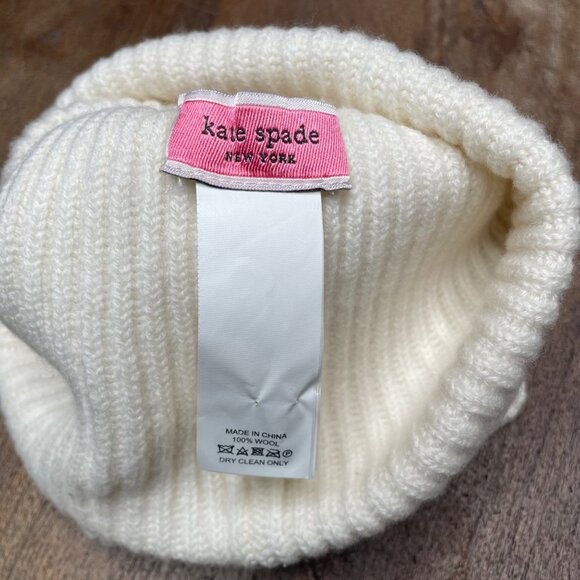 Kate Spade Bunny Bow Beanie Hat 100% Merino Wool One Size - Picture 3 of 4